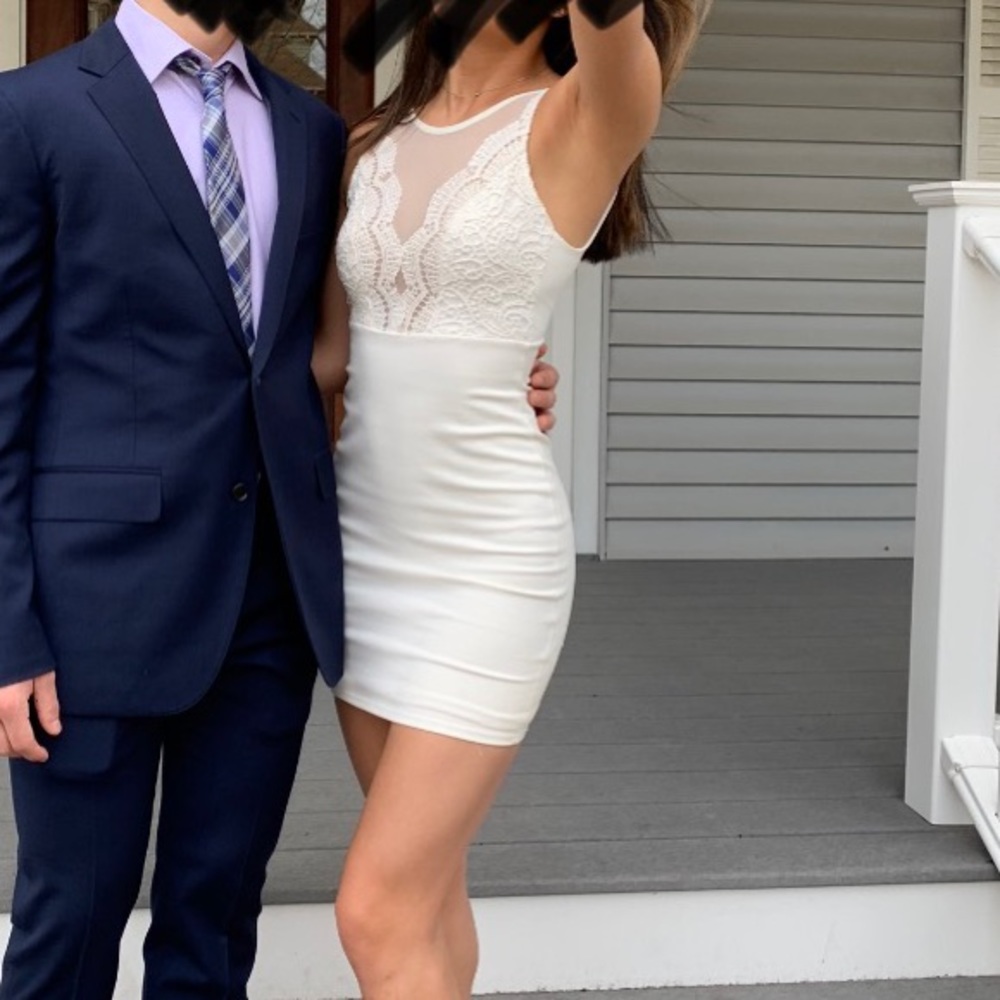 Lulus White Lace Front Open Back Bodycon Mini Dress